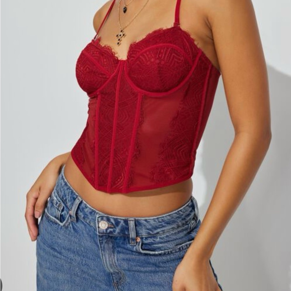 Garage Red Lace Bustier Top